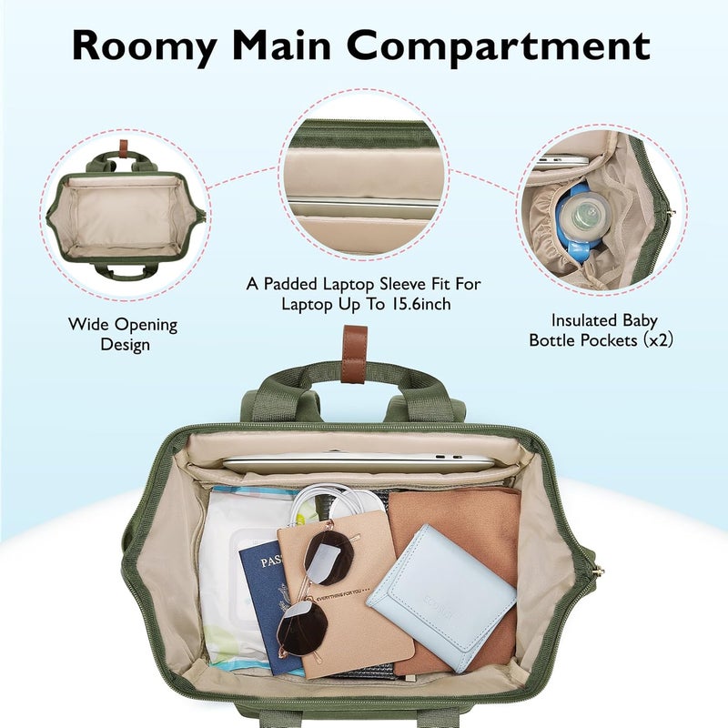 MOMMORE Breast Pump Backpack for Spectra S1,S2 Medela Large Diaper Backpack for Working Moms with 15.6 inch Laptop Sleeve, Green - Image 3